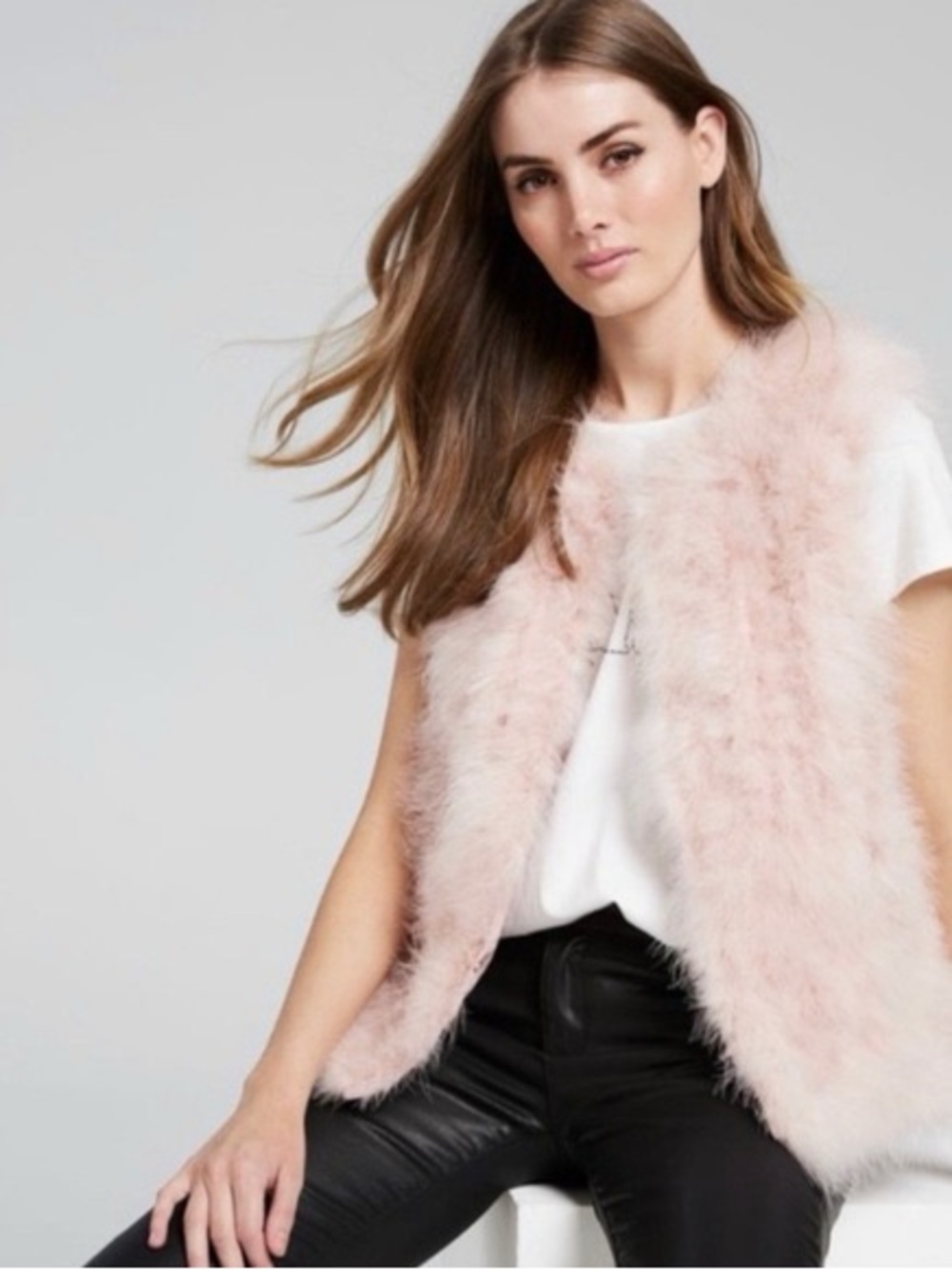 Club Monaco Marabou Feather Vest Pink Small